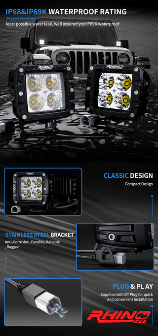 LED Light FLOOD POD Pair 40 W - RHINO 4X4 UNITED STATES