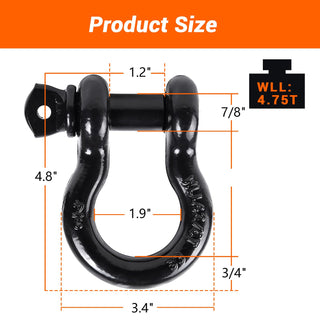 Rhino Shackles  RED 3/4" 2 Pack, D Shackle Rugged 20 Ton (44,000 lbs) Maximum Break Strength, 4.75 Ton (9,500 Lbs) Capacity - RHINO 4X4 UNITED STATES