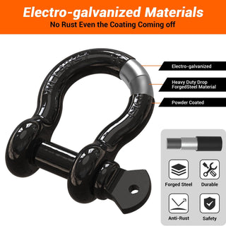 Rhino Shackles  RED 3/4" 2 Pack, D Shackle Rugged 20 Ton (44,000 lbs) Maximum Break Strength, 4.75 Ton (9,500 Lbs) Capacity - RHINO 4X4 UNITED STATES